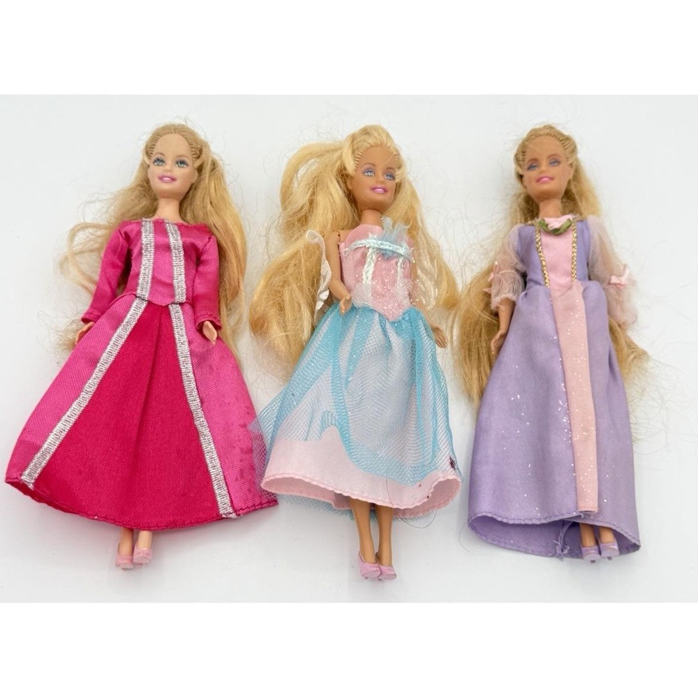 3 Barbie Mini Kingdome Princess Dolls 6.5 in with Dresses Mattel 1999 Lot